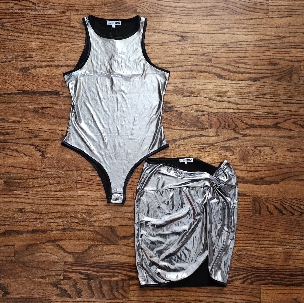 Fashion Nova Fun memory metallic skirt set